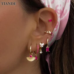 TIANDE Gold Color Dangle Earrings for Women Inlaid Color ed Zircon Ear Cuff Hoop Drop Earrings 2022 Fashion Jewlery Wholesale