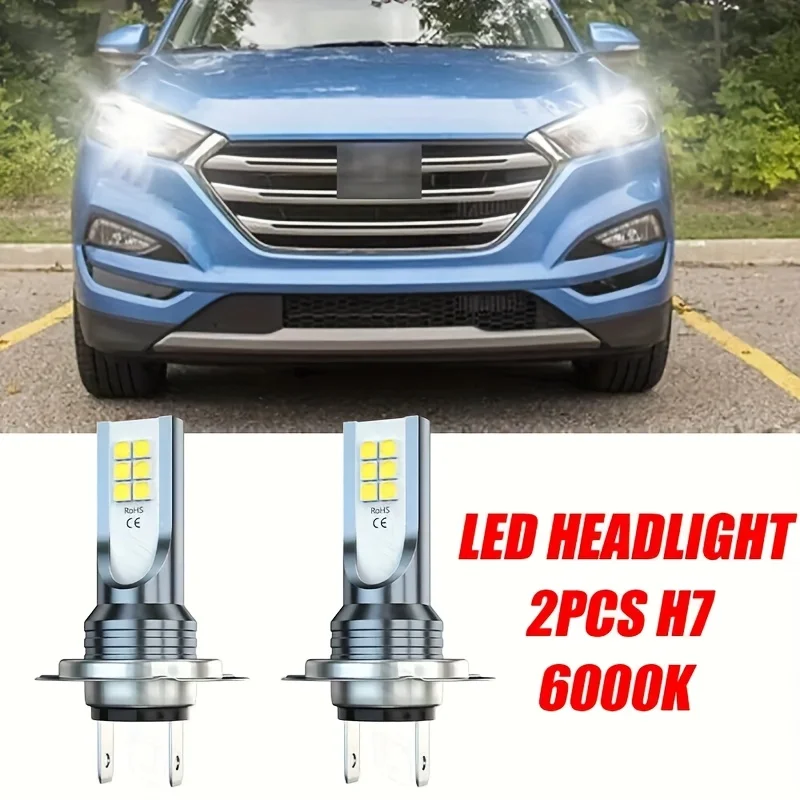 

2/4 шт. светодиодные лампы H7 для фар, 12 SMD-чипов, 2835 чипов, белый свет 6000K, противотуманные фары, подходят для легковых и грузовых автомобилей