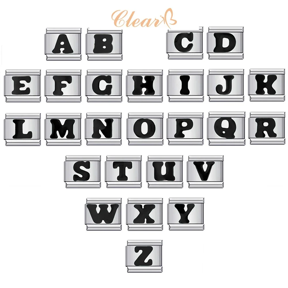 

Original Black Color 26 Letters A-Z Italian Links Charm Fit 9mm Stainless Steel Bracelet Women Men Fashion Jewelry DIY Making