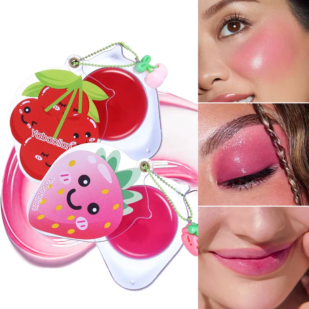3-in-1 Lip Cheek Eye Tint Fruit Pendant Keychain Glossy Hydrating Liquid Blush Portable Mini Cosmetic Gift, Randomly Send One Ou