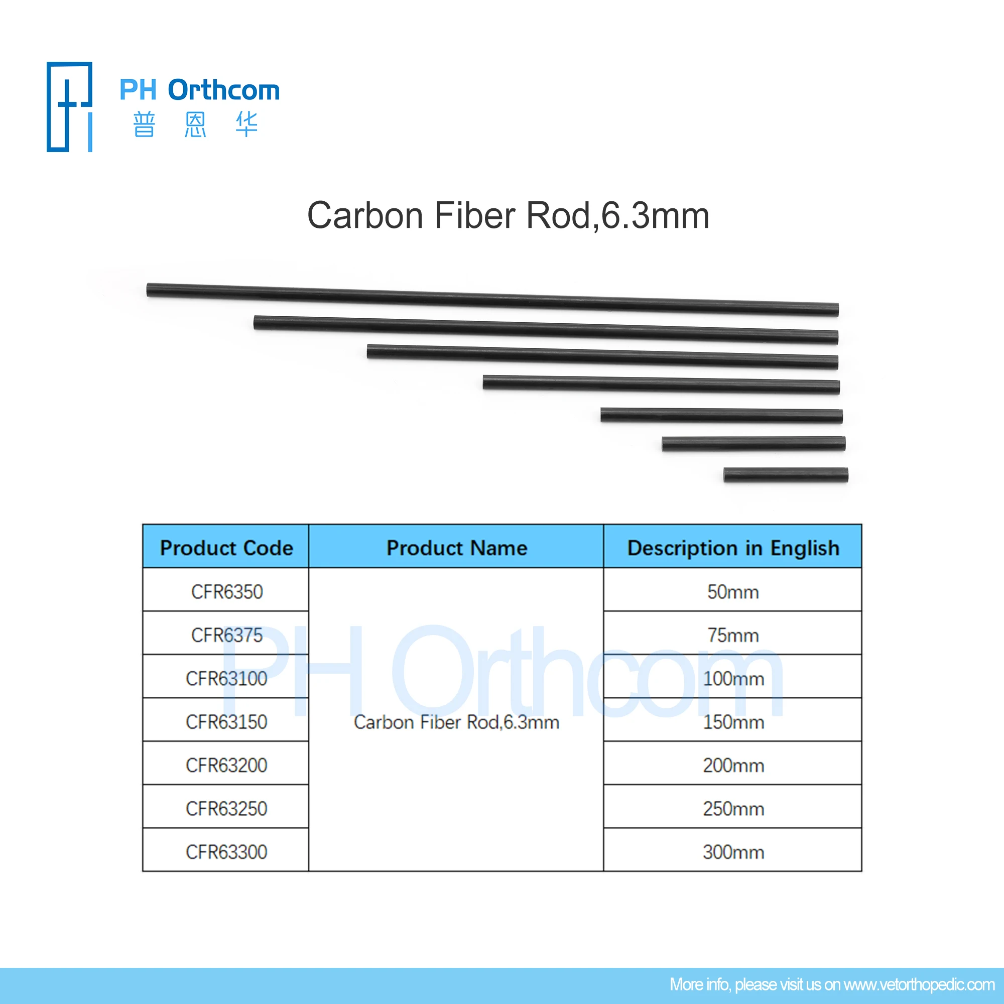 6.3mm Carbon Fiber Rod for External Fixation: Veterinary Surgical Tools and Equipment for Pets