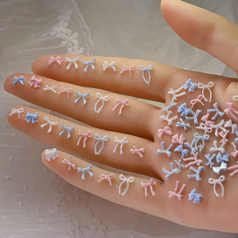 100 قطعة ثلاثية الأبعاد الطفل الأزرق مختلط Bowknot مسمار الفن زينة الراتنج الحلو الشريط الانحناء الأظافر السحر DIY بها بنفسك الحرف مانيكير اكسسوارات #5