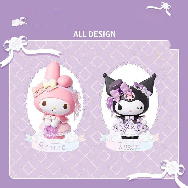 Serie de bancos de flores rosas de la familia Sanrio, My Kuromi Melody, adornos hechos a mano, regalo lindo, adorno de paisaje, productos genuinos