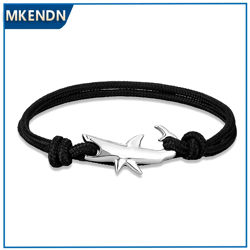 MKENDN Navy Style Adjustable Multilayer Rope Shark Anchor Bracelet Men Women Ocean Animal Bracelets Beach Gift For Lovers