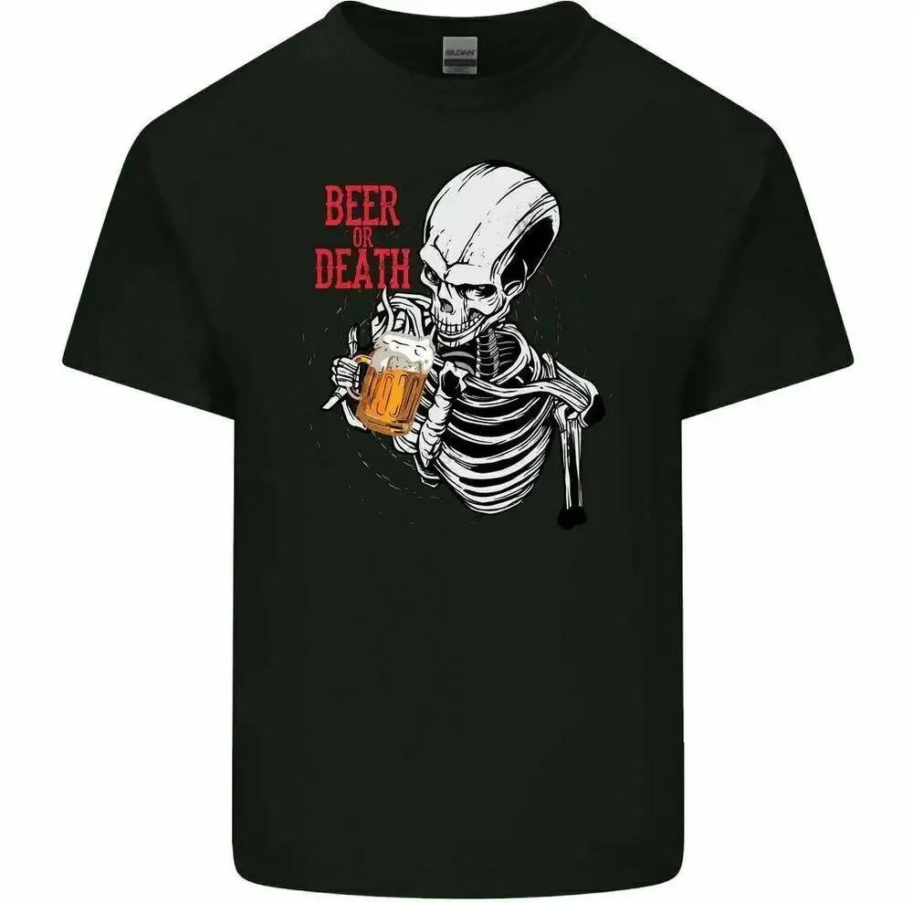 

Beer or Death Mens Funny T-Shirt Alcohol Skull Skeleton Halloween Larger