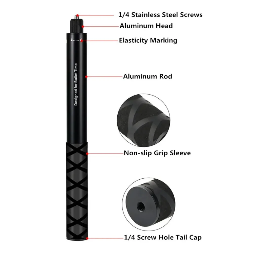 Aluminum Invisible Selfie Stick Extendable Monopod 1/4 Screw Pole for Insta360 X6 X5 X4 GoPro 13 12 11 10 9 8 DJI Action Camera