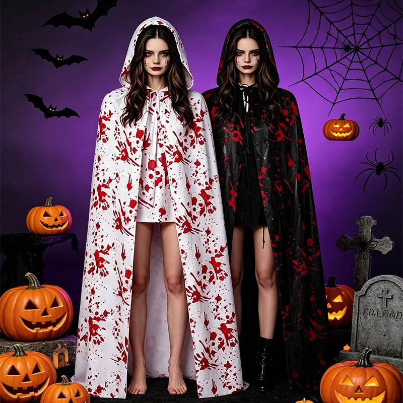 Halloween Bloody Hooded Cape Blood Splatter Apron Zombie Vampire Cosplay Costume Adults Horror Party Props