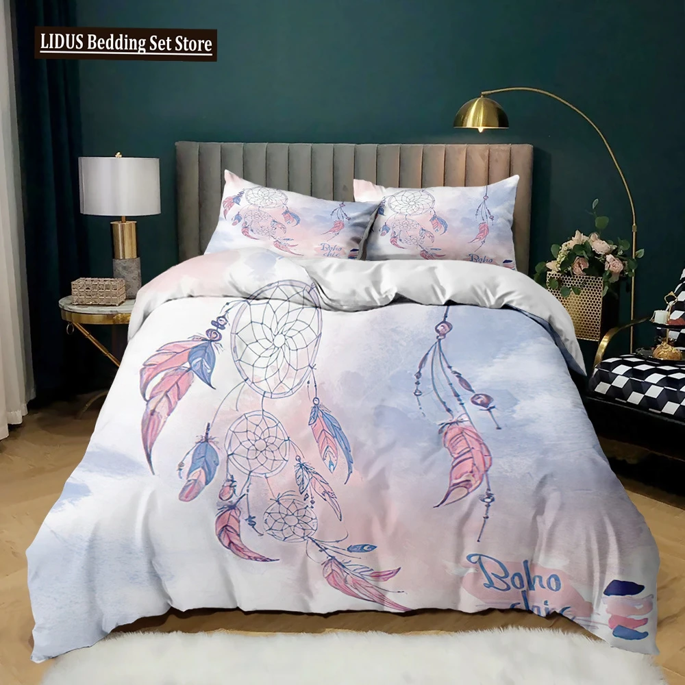 

Dream Catcher Duvet Cover Set For Kids Polyester Bedding Set 3D Print Colourful Feather Pattern Bohemian Style King Queen Size