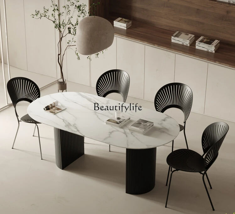 

Dining table light luxury modern simple high-end family small apartment rock slab eating table household