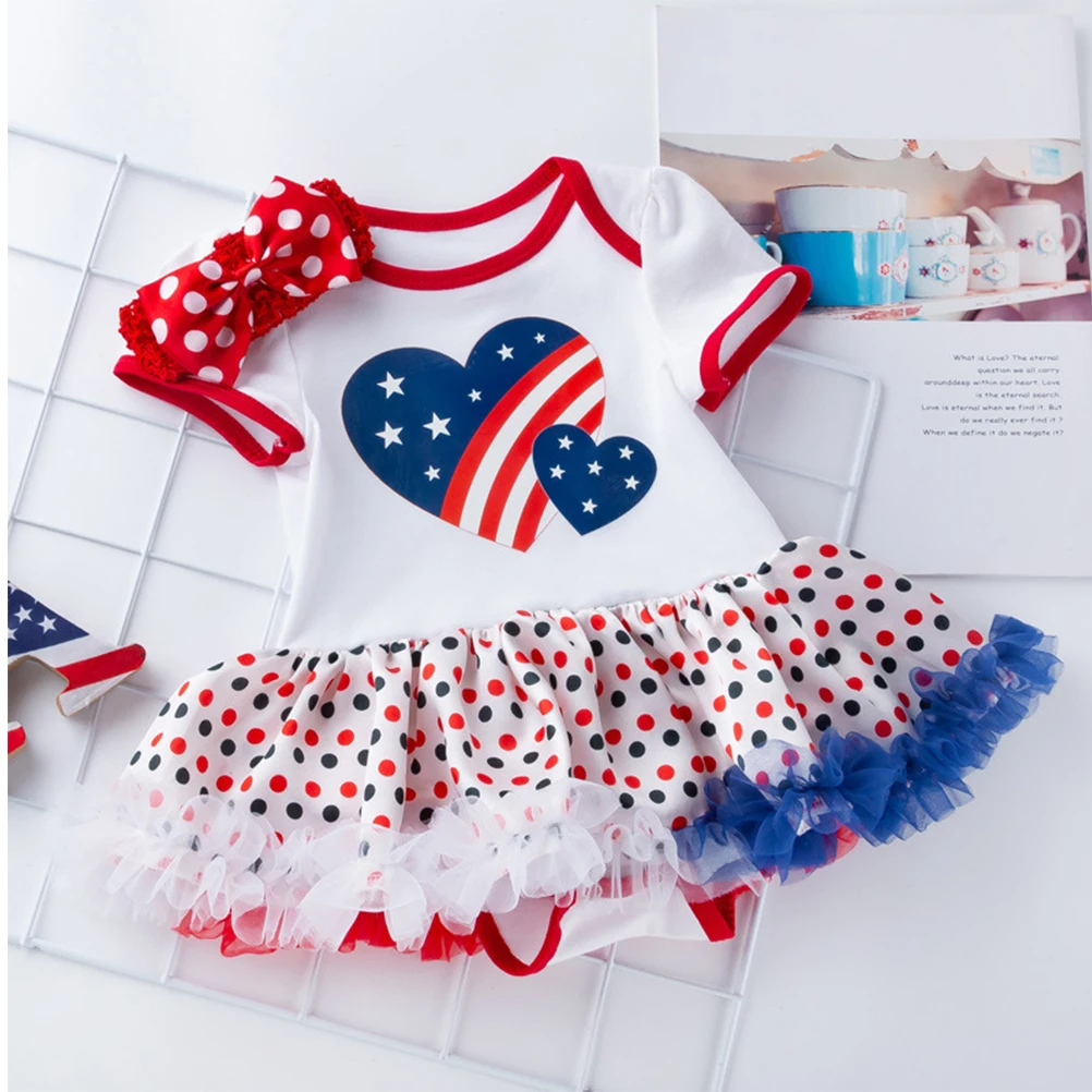 

1pc Heart Star Printed Tutu Skirt Independence Day Baby Costume Girls Party Dress Cosplay Set White Size 80 12-Month Comfortable