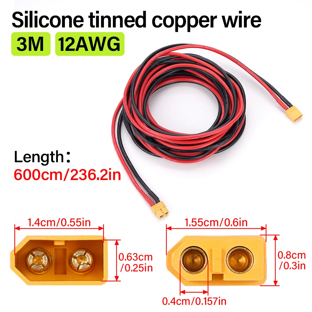 XT60 12AWG XT60 ذكر التوصيل إلى أنثى محول القابس موصل مع 600 سنتيمتر 12AWG سلك السيليكون لطائرة كوادكوبتر محرك البطارية