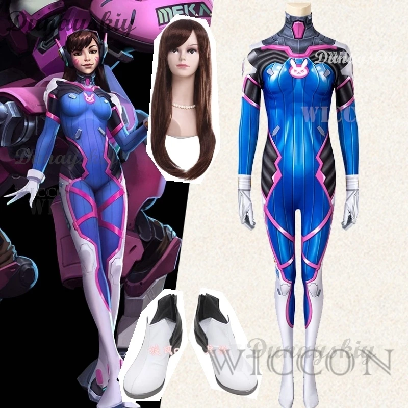 Dva Cosplay Costume Bodysuit Zenti Game Women Sexy Adult Jumpsuits Wig Shoes Full Suit Halloween Party Costumes Clothing