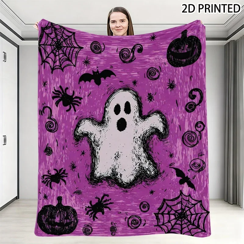 Spooky Halloween Ghost Spider Pumpkin Print Throw Blanket Cozy Fall Decor for Party Night 150x230cm