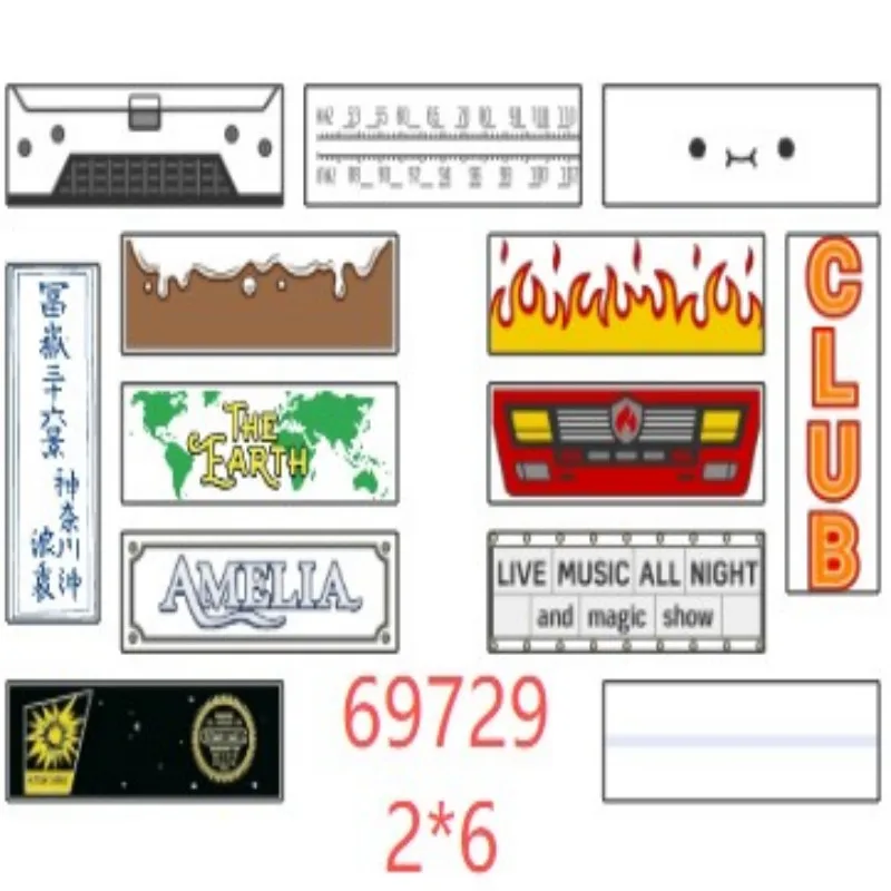 10pcs Building block part 69729 print can be customized with patterns, changing the background color, world map, and flames