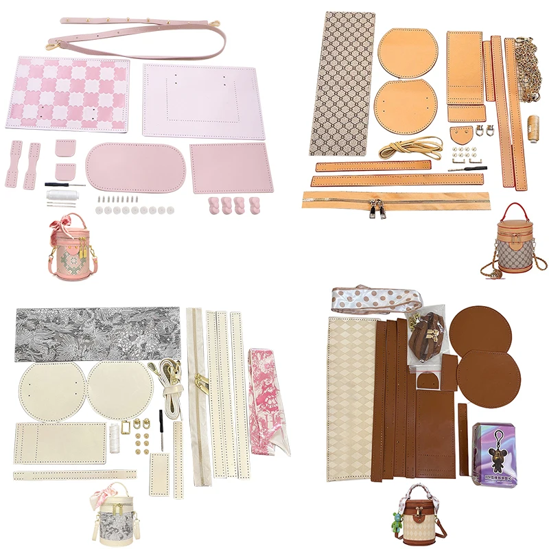 

Retro Print DIY Handmade Bucket Bag Versatile Crossbody PU Leather Bag Making Kits Semi-finished Hand-sewn Material Set