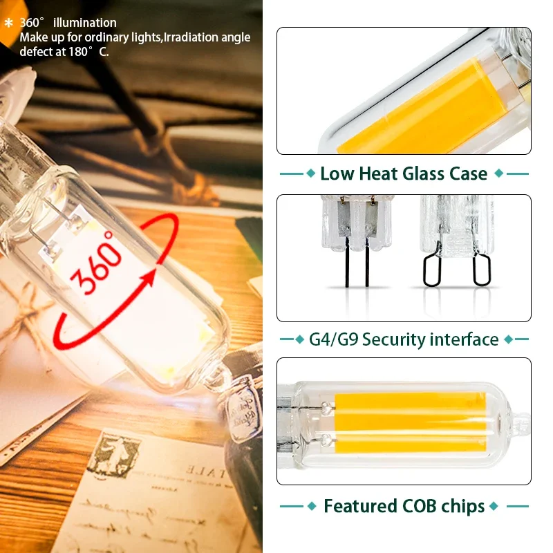 10Pcs/lot G4 G9 LED COB Lamp 6W 9W Glass Bulb AC 220V 230V 240V Candle Lights Replace 30W 40W Halogen for Chandelier Spotlight