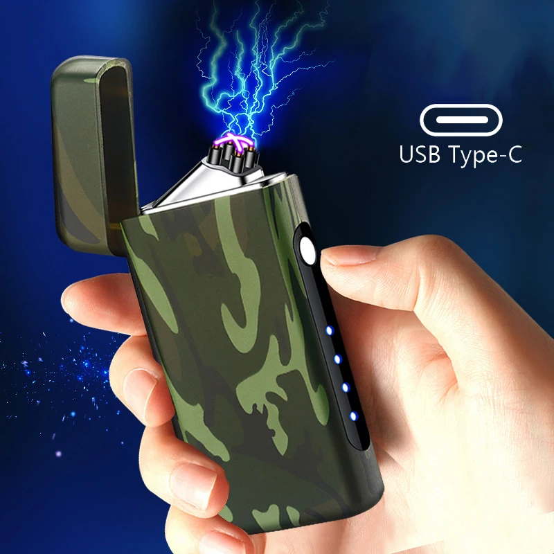 2025 New Double Arc Lighter  Windproof Lighter USBType-C Fast Charging Lighter Men's Gift Smoking Accessories Unusual Lighters