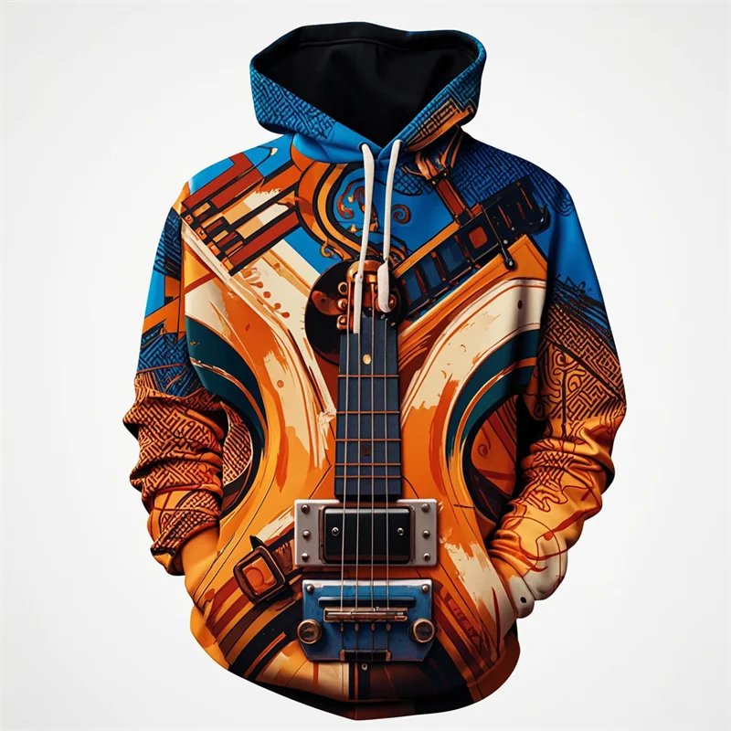 Vintage Musical Instruments 3D Graphic Hoodie Men Women Fashion Guitar Print Pullover Hoodies Kid Street Oversize Casual Y2k Top