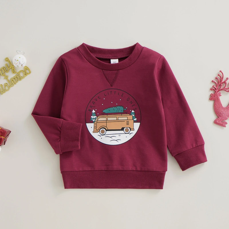 Infant Christmas Sweater Cozy Round Neck Reindeer Print Pullover with Long Sleeves and Ribbed Cuffs for Baby Boy or Girl