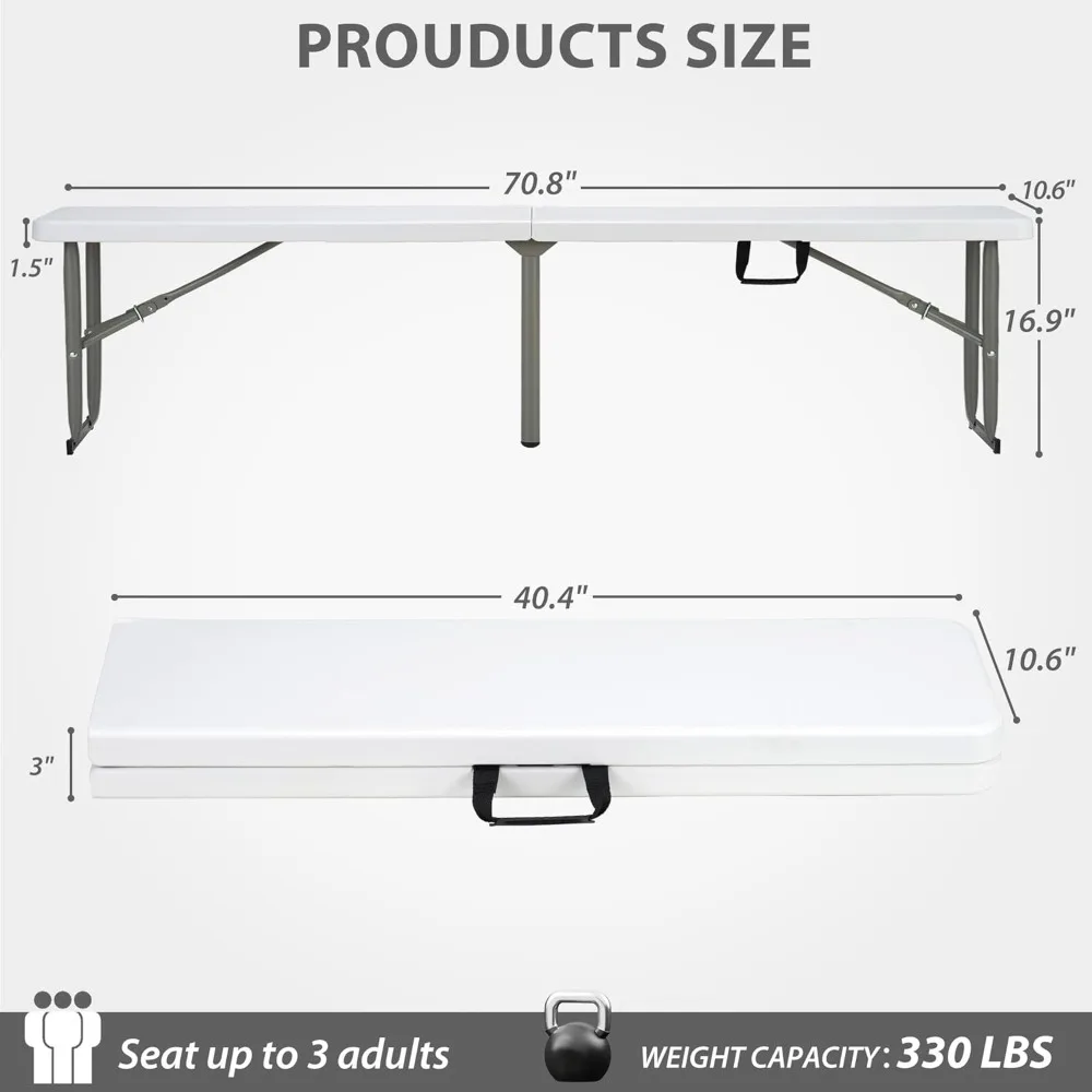 6ft Plastic Folding Bench with Carrying Handle & Lock, Portable Outdoor Bench in Garden Picnic Camping Dining Party Seat, Waterp