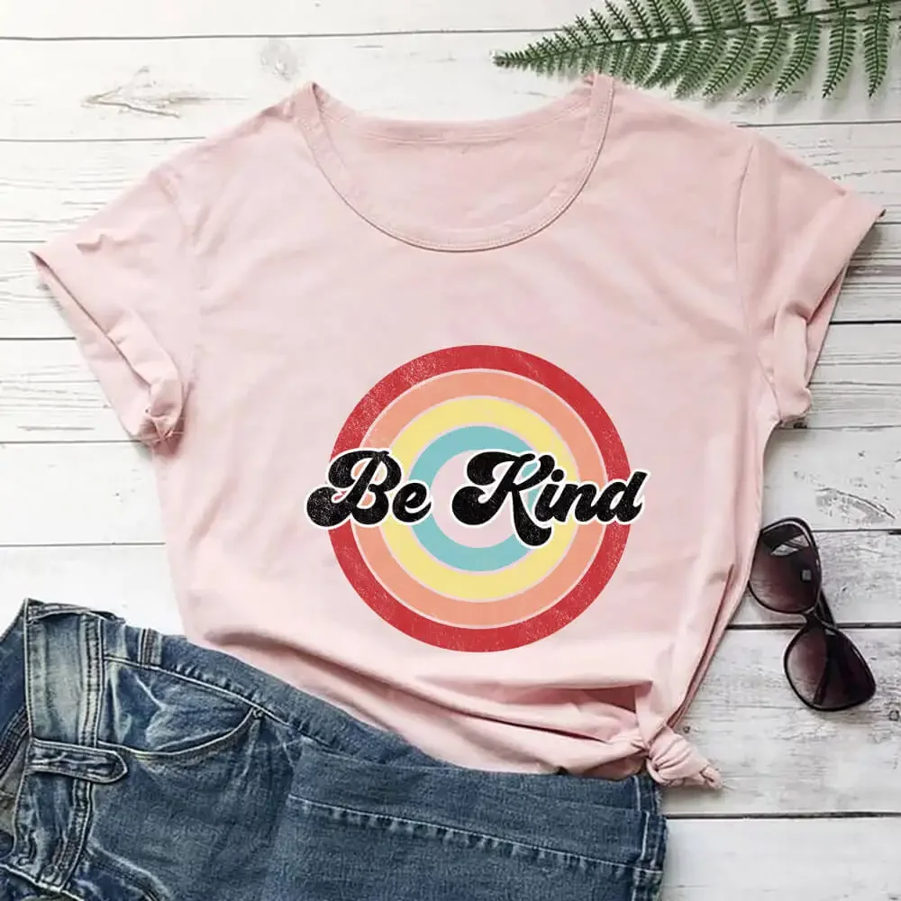 Print T Shirt Cotton Women Kindness Shirts Women's Summer O-Neck Pullovers Short Sleeve Top Graphic Clothing Female Casual Tee