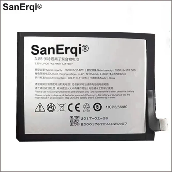 

3630 мАч Li3936T44P6h 836542 Аккумулятор мобильного телефона для ZTE Nubia M2, двухкарта, TD-LTE NX551J, аккумулятор