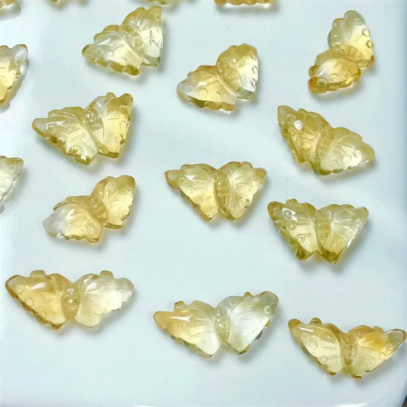 10PCS Natural Citrine Butterfly Pendant Crystal Carving Polishing Mature Charm Jewelry Birthday Present 17-21MM