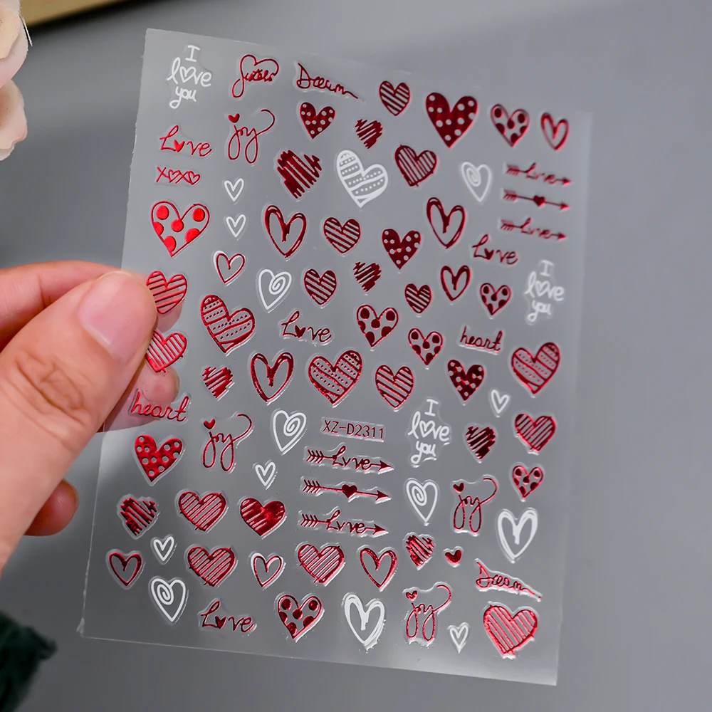 1 pçs 5d lábios vermelhos/amor arte do prego adesivos sexy dia dos namorados coração/rosa/fita auto adesivo decalques de unhas para casamento/perty decoração do prego