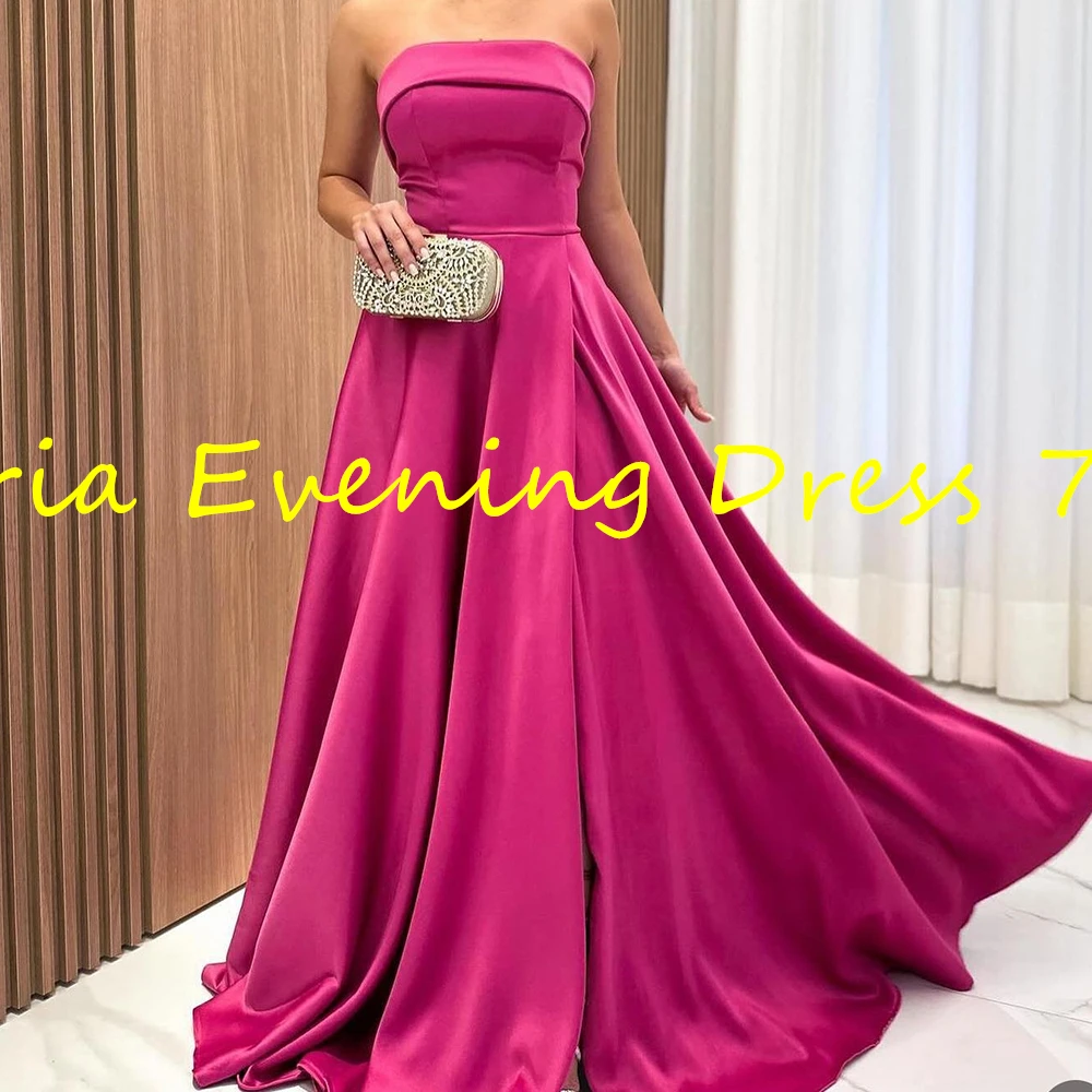 Customized Modern A-Line Floor Length Strapless Jersey Sleeveless Pleats Evening Dress Classic Photo Color vestidos para mujer