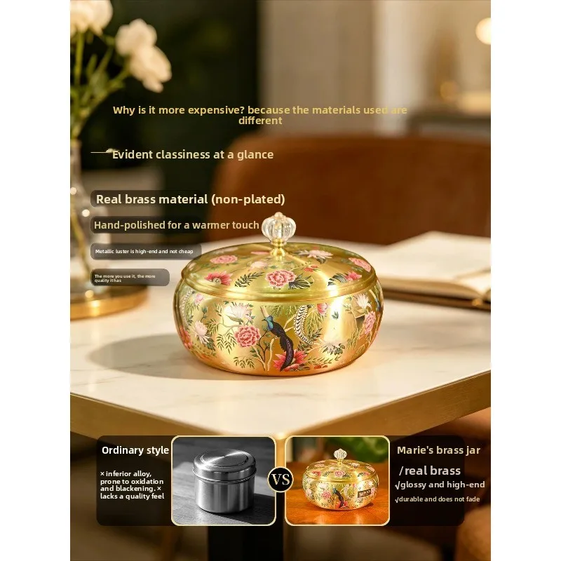 Brass fruit plate light luxury high-end living room coffee table ornament, candy jar household snack dried fruit plate gift