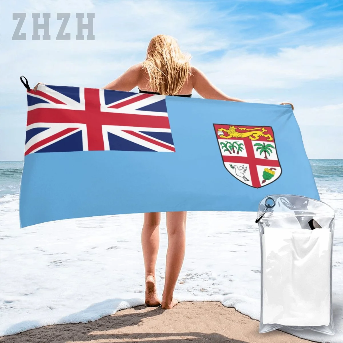 More Design Fiji Flag Emblem Bath Towel Quick dry Microfiber Absorbing Soft Water Breathable Beach Swimming Bathroom