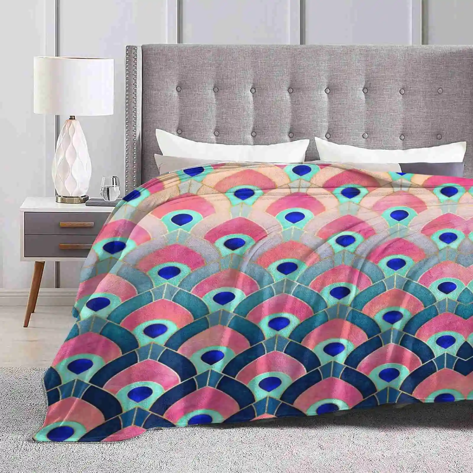 Feathered 1 Soft Warm Throw Blanket Graphic Abstract Pattern Peacock Elegant Fancy Colorful Ornaments