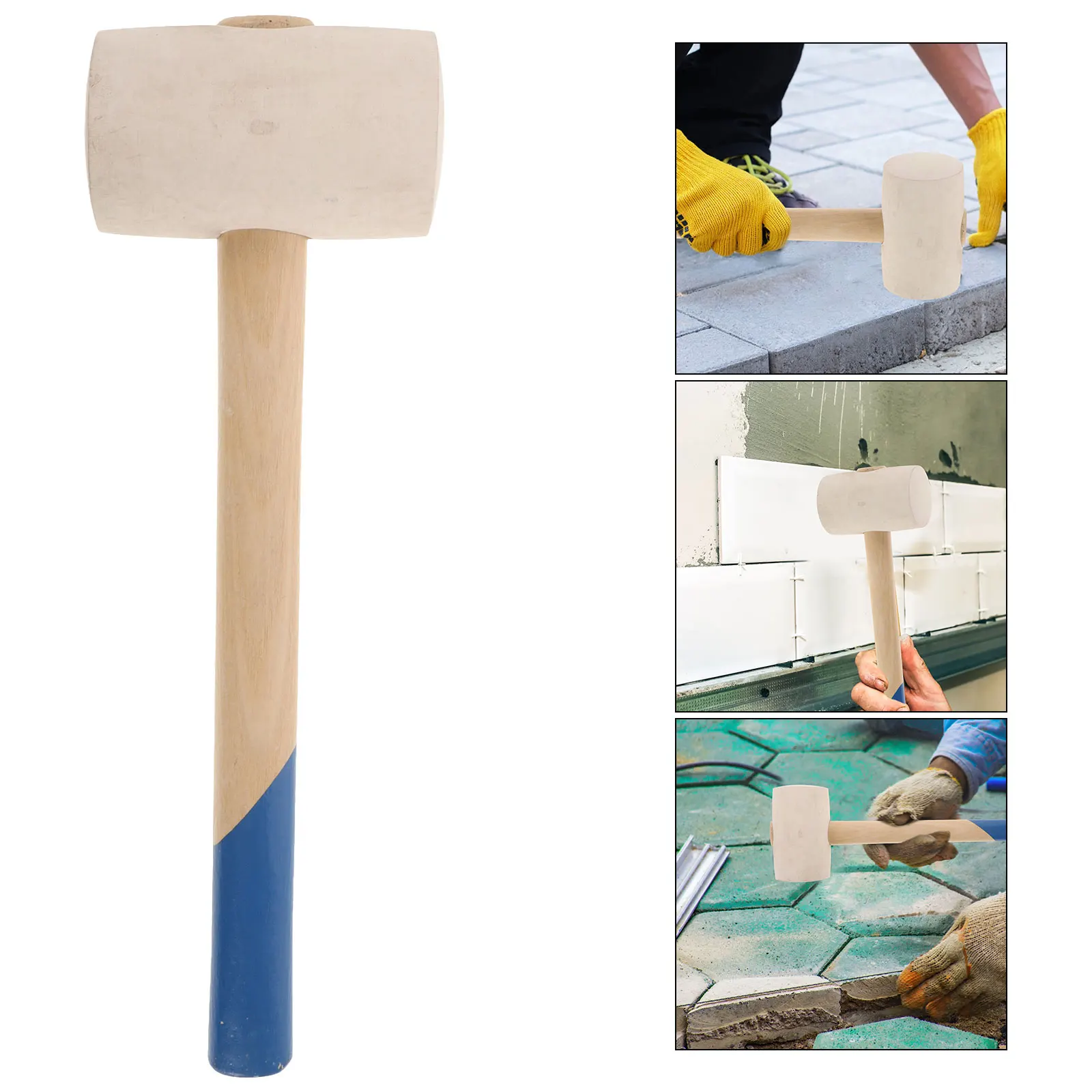 Bola de martelo de borracha, cabo de madeira, ferramenta de instalação de azulejos, à prova de choque, durável, antiderrapante para bola de fibra, azulejos de vidro