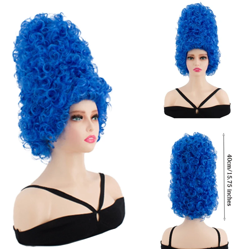 

A 15-Inch Blue Curly Cosplay Synthetic Hair Medieval Retro Raised Wig Is Suitable For Stage Performances And Halloween Parties