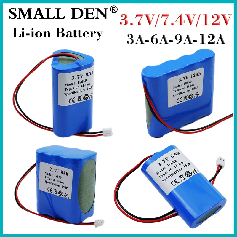 3.7V 7.4V 12V 3Ah/6Ah/9Ah/12Ah 18650 lithium battery pack For Fishing Light speaker toy car Electric tools Portable Li-ion Cells