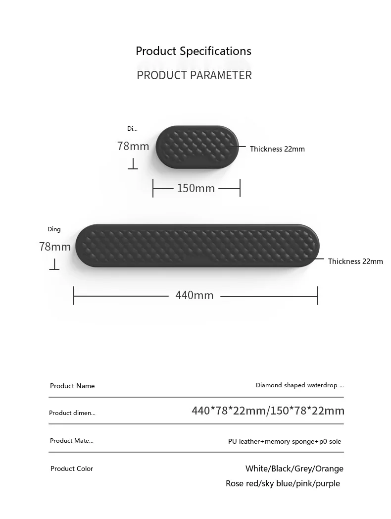Diamant-Wassertropfen-Handgelenkauflage, ergonomische Schreibtischunterlage für Büro und Gaming, 13 Farben, 3 Konfigurationen – Detail 7