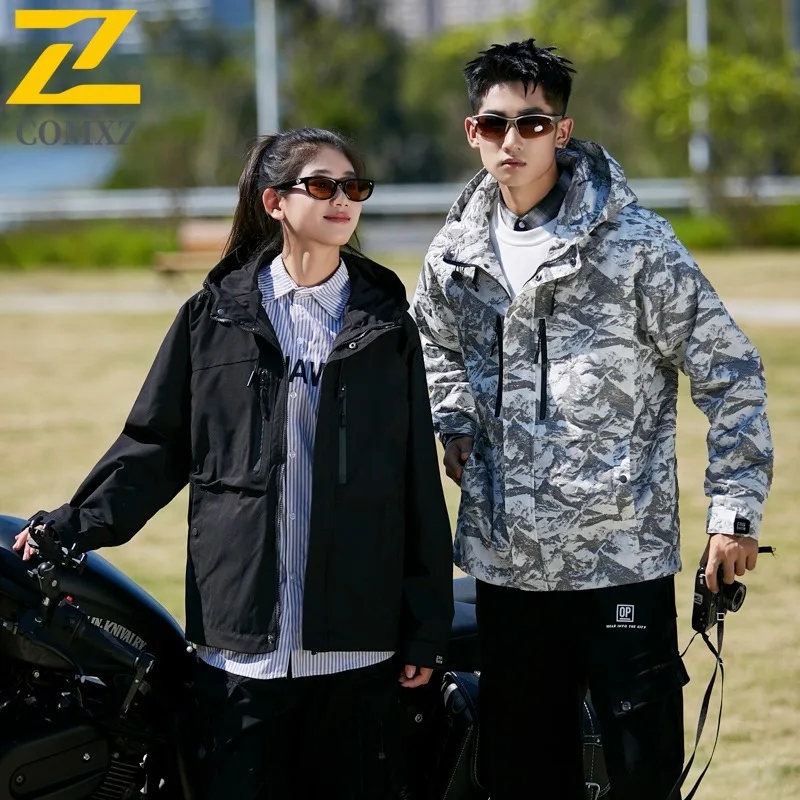 سترة COMXZ للرجال خفيفة الوزن وبسيطة للسفر في الهواء الطلق ومضادة للرياح للدراجات النارية، تصميم متعدد الاستخدامات بقلنسوة، ملابس مريحة للخريف #2