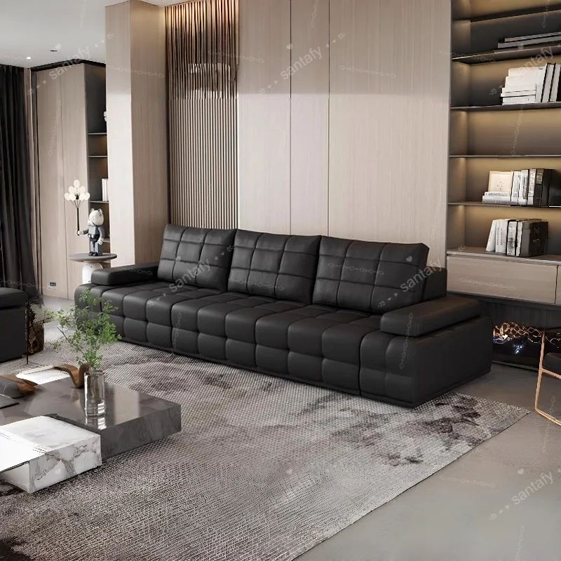 Genuine Leather Modern Sectional Sofa Set with Pull Bed and Recliner Sponge Filled Apartment & Gym Use