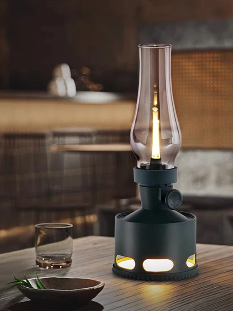 Retro kerosene lamp charging LED bedside glass cover