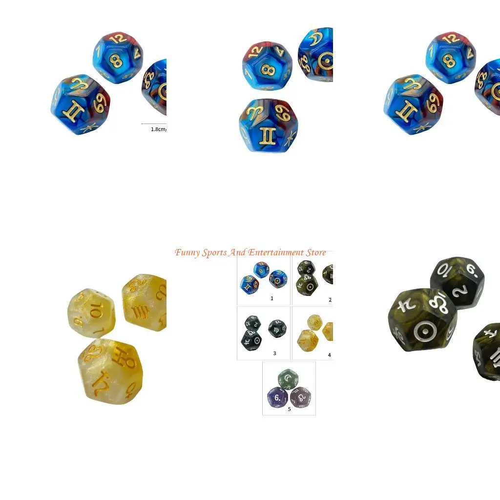 

C4DE 3pcs 12-sided Glitters Divination Dices For Astrologys Enthusiasts And Ritual Use