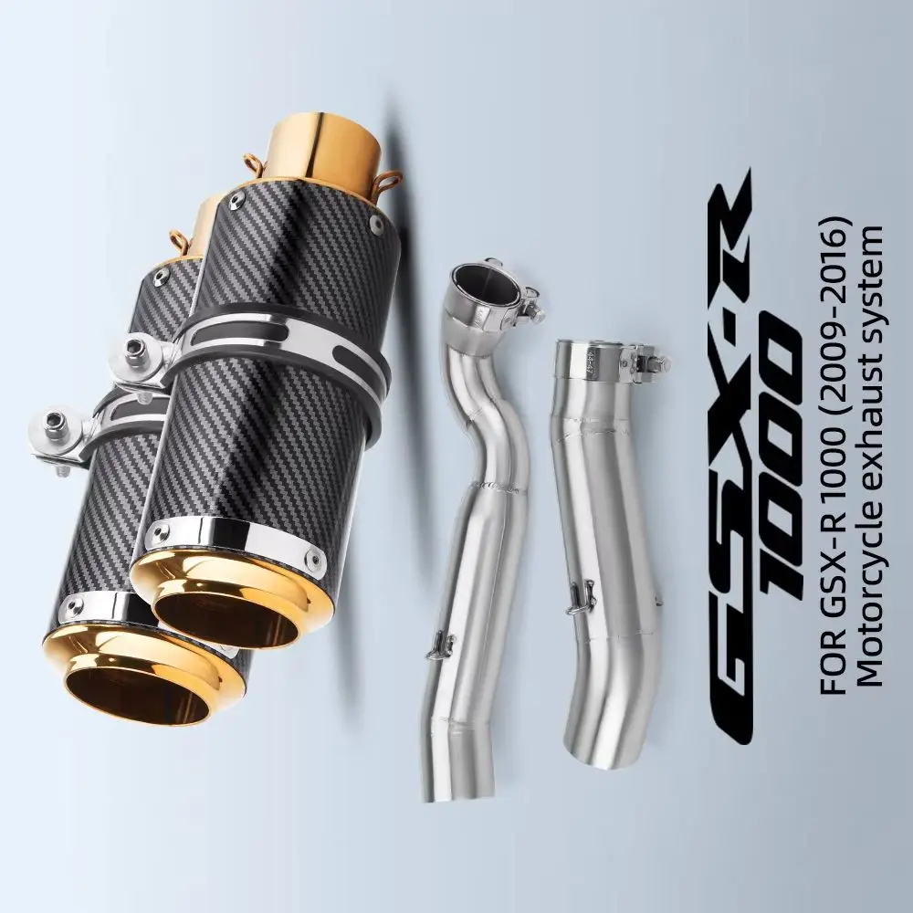 For GSX-R 1000 2009-2016 Motorcycle Exhaust System Dual Mid Pipe And 51mm Round Slip-On Tail Muffler With DB Killer Moto