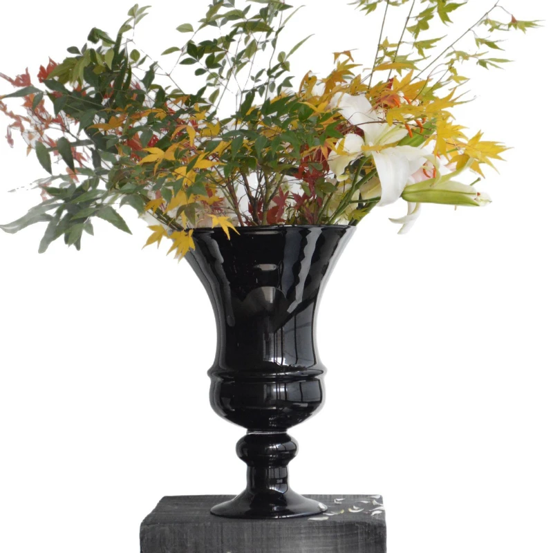 

Pure black thick-walled art glass vase