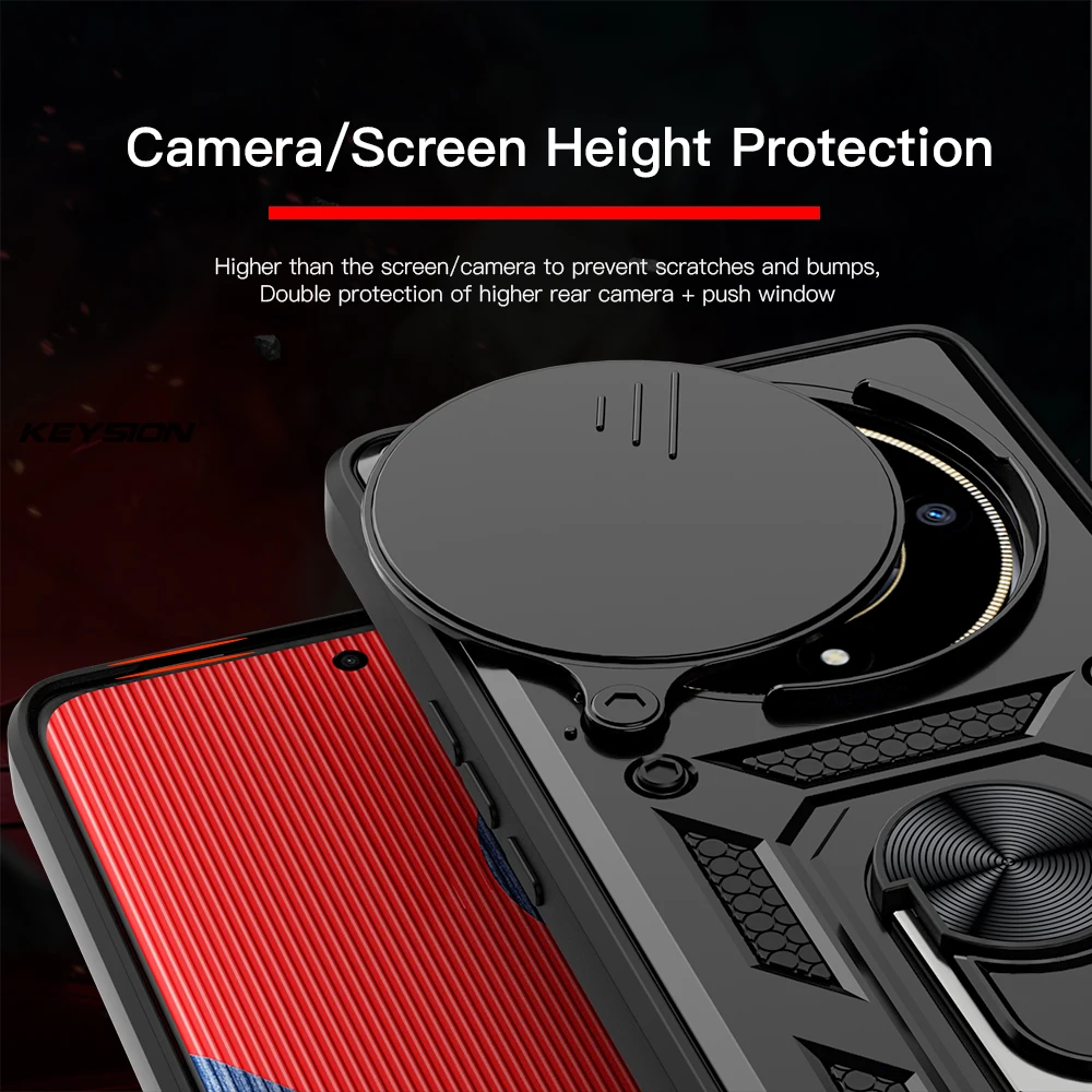 KEYSION Shockproof Case for HONOR X9b 5G Slide Camera Lens Protection Ring Stand Phone Cover for Huawei Honor Magic 6 Lite 5G
