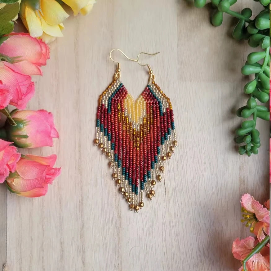 

ZGMXR Rice bead earrings Tassel Colorful Bohemia Alloy Hand-woven Original Symmetry heart female Simple Fashion Beaded earrings