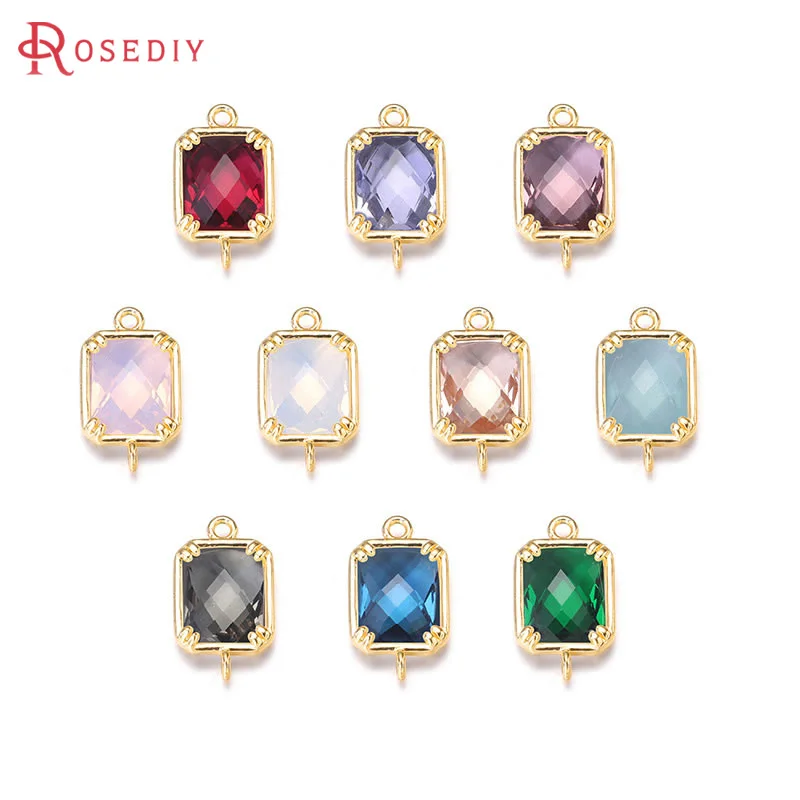 

9x16MM 18K Gold Color Brass with Rectangle Colourful Glass Beads 2 holes Connect Charms Diy Accessories