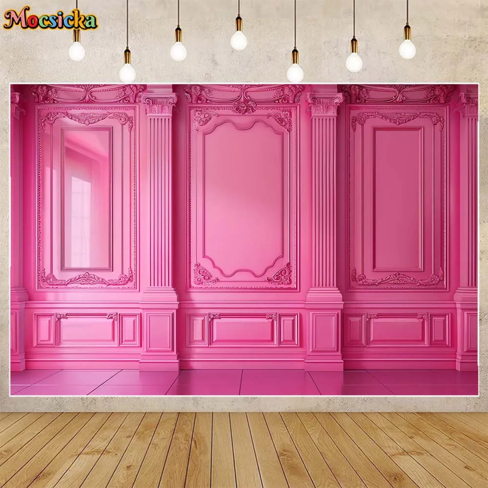 Mocsicka Barbie Pink Backdrop for Photography European Palace Wall Pink Floor Woman Girl Art Photo Background Photo Studio Props