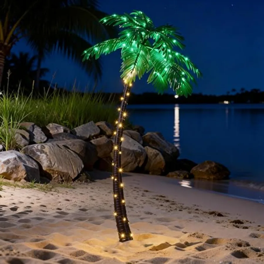 

5 Feet Palm Tree 96LED Lights Artificial Fake Tree Decoration for Tiki Bar Outside Patio Porch Pool Christmas Nativity