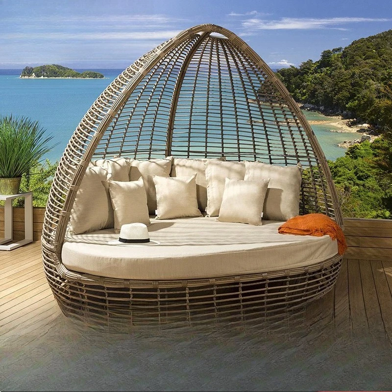

Пляжное кресло-кровать из ротанга для отеля, виллы, сада, курорта, улицы, открытого воздуха, для отдыха, большой круглый шезлонг