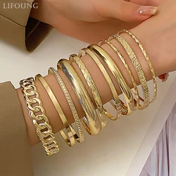 10 Pieces Metal Bangles Set For Women Heavy Style Punk Textured Trendy Fashion Jewelry Classic Holiday Accessories Gifts 2023432