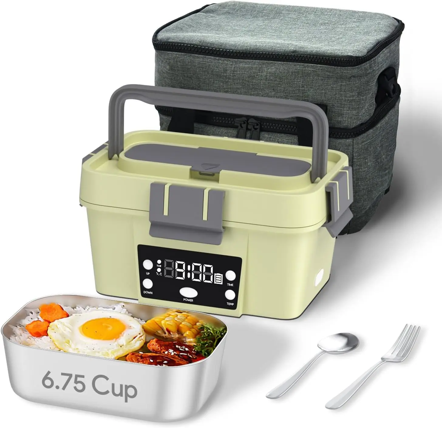 

Electric Lunch Box, 6.75 Cup Automatic Food Warmer (212°F), Rechargeable Portable Heated Meal Container for Office, Travel